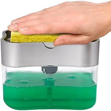 Imagem de Dispenser de Sabão Detergente Suporte Porta Bucha Esponja Dispensador de Detergente na Medida (Cinza)