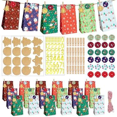 Imagem de embrulho Natal para presentes,Natal Kraft para presentes | Sacos para lembrancinhas festa, saco decoração Natal, 24 presente para crianças, feriados,