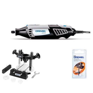 Imagem de Kit Micro Retifica Dremel 4000 220V + Suporte Tupia De Imersao 335 + Fresa 615 Para Borda 1/8