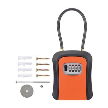 Imagem de predolo Caixa de bloqueio de armazenamento de chave com combinação de 4 dígitos tamanho interno 8.6x6.5x3cm código reajustável à prova d'água para maçaneta de, Laranja