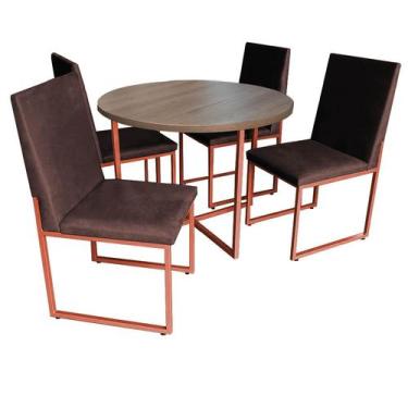 Imagem de Kit Mesa De Jantar Theo Com 4 Cadeiras Sttan Ferro Bronze Tampo Carame