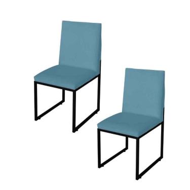 Imagem de Kit 2 Cadeira Para Sala De Jantar Trendy Base Metálica Preto Suede Azul Turquesa