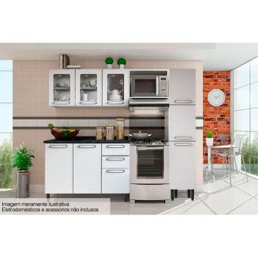 Imagem de Cozinha Modulada Completa Evidence 4 Peças (1 Armário + 1 Balcão + 1 Paneleiro + 1 Complemento) C4P48 Branco - Bertolini