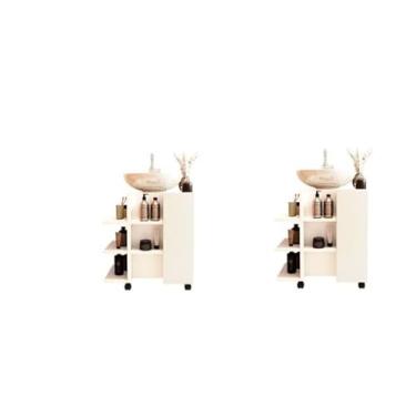 Imagem de JM3 Moveis Kit com 2 Gabinetes para Banheiro Classic Pia de Coluna - JM3 Moveis (Branco)