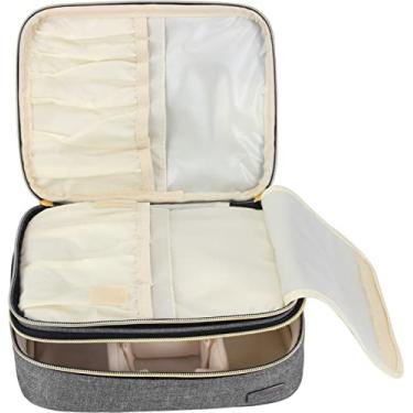 Imagem de Teamoy Estojo de pincel de maquiagem para viagem, organizador de pincéis de maquiagem portátil, bolsa de cosméticos profissional com alça para itens essenciais de maquiagem feminina, Cinza, Large
