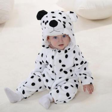 Imagem de Macacão Fantasia Inverno Infantil Bebê Urso Ursinho Branco Com Bolinha