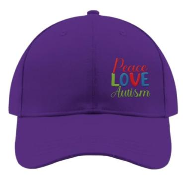 Imagem de Boné de beisebol Peace Love Autism Trucker Hat para adolescentes retrô bordado snapback, Roxa, Tamanho Único