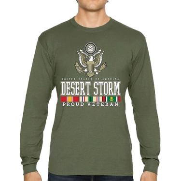 Imagem de Camiseta de manga comprida Desert Storm Proud Veteran American Army Gulf War Operation Served DD 214 Veterans Day Patriot, Verde militar, GG