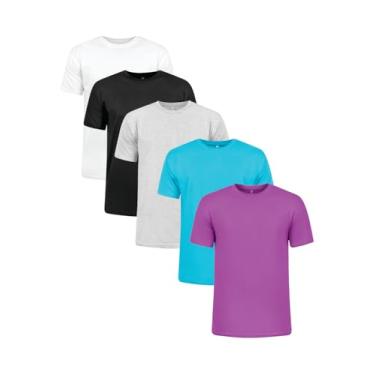 Imagem de Kit Camiseta com 5 camisetas 100% Algodão (BR, Alfa, XG, Plus Size, Branca, Preta, Cinza Mescla, Azul Turquesa e Roxo)