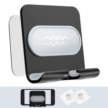 Imagem de BICEUKI Suporte de telefone para chuveiro, versão suporte de telefone de parede, com porta de carregamento, para banheiro, cozinha, escritório e mais, compatível com smartphone. (preto-cinza)