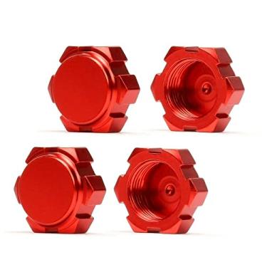 Imagem de Porcas de roda de liga de aço de 17 mm (pacote com 4) - vermelho, hexagonal, classe 2A, alto desempenho, passo de 1,5 mm - compatível com carros Arrma 1/7 crime 1/7, infração, Mojave e 1/8 Typhon RC -