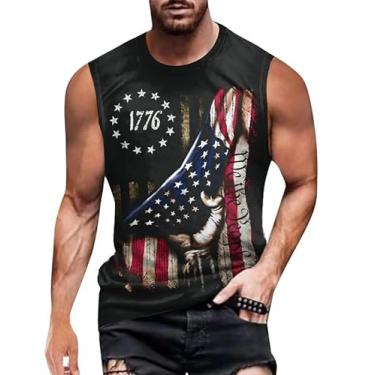 Imagem de Camiseta masculina 4th of July 1776 Muscle Tank Memorial Day Gym sem mangas para treino com bandeira americana, Preto - 4 de julho de 1776, 3G