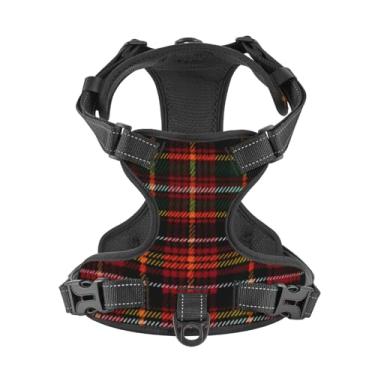 Imagem de Peitoral refletivo xadrez tartan para cães pequenos, médios e grandes, tamanho médio