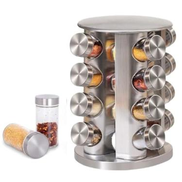 Imagem de Porta Temperos Condimento Giratorio Inox Escovado 16 Potes de Vidro - Kit Pratico Elegante Conjunto de Temperos Ideal para Presentes (PRIME CONCEPT)