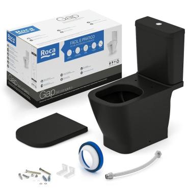 Imagem de Kit Bacia com Caixa, Assento Termofixo com Queda Amortecida e Complementos de Instalação Gap Roca Matte Black