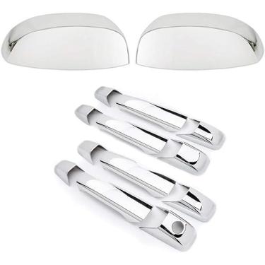 Imagem de Ormaxauto Triplo cromado 2 peças de cobertura superior metade espelho + sobreposições de capa de alça compatíveis com Silverado Sierra Suburban Tahoe Yukon XL Escalade 2007-2013 modelo