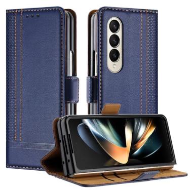 Imagem de Carteira Compatível com carteira Samsung Galaxy Z Fold 3, capa flip de couro PU com suporte para cartão, capa flip [capa interna de PC à prova de choque] capa de telefone ultrafina e fina (Size : Blu