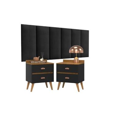 Imagem de Conjunto Para Quarto Cabeceira Julia Cama Box Com 2 Mesas De Cabeceira Madero (Preto/PretoFreijo)