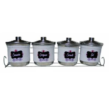 Imagem de Porta Condimento Tempero Organizador 4 Potes Alumínio Branco