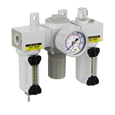Imagem de Filtro PneumaticPlus SAU2000M-N02G-MEP Mini Three-Unidade Combo Compressed Air Regulator Lubrificador FRL, Unidade de Preparação de Ar 1/4" NPT - Metal Tigela, Drenagem Manual, Medidor
