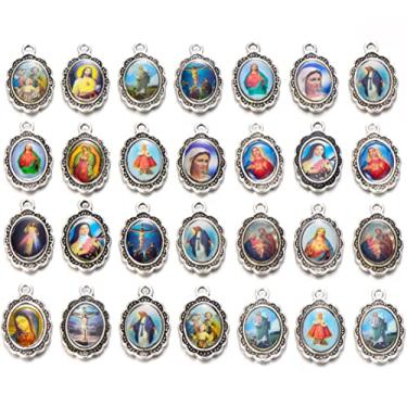 Imagem de 50 peças Mistura de Imagem Cruz Jesus Esmalte Nossa Senhora Virgem Maria Medalha Milagrosa Rosário Floral Liga Crucifixo Cruz Pingentes do Dia das Mães Pingentes .., Metal, Sem Pedra Preciosa