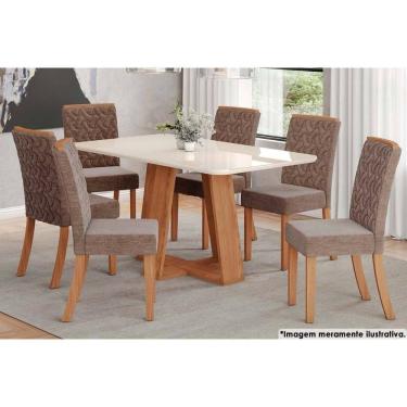 Imagem de Sala de Jantar Completa Lins c/ Tampo Madeirado c/ Vidro Curvo 160x90cm e 6 Cadeiras Esther Nature/Cacao - Henn