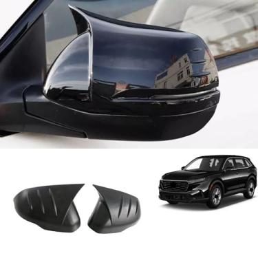 Imagem de Para Honda CR-V 2023 2024 2025 Capas de espelhos laterais de porta de carro, fibra de carbono, preto, acessórios exteriores automotivos, acabamento protetor de espelhos retrovisores (preto + buzina de