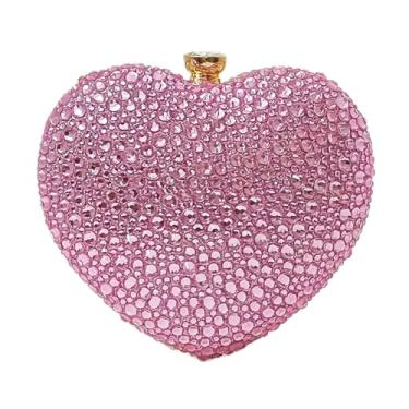 Imagem de Linda bolsa clutch em forma de coração mini amor coração strass casamento bolsa festa feminina, rosa