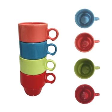 Imagem de Conjunto 4 Xícaras Café Chá Cerâmica Colorida Empilhável 90ml Modelo Hotel
