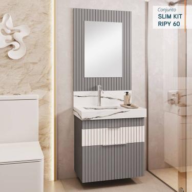 Imagem de Conjunto Completo para Banheiro Slim Kit Ripy 60cm Cinza