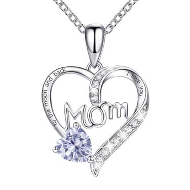 Imagem de ORICU Colares com pingente de coração para mulheres, presentes de Dia das Mães para mãe, avó, esposa de Daughter Son, I Love You Mom (com caixa de presente), Banhado a cobre, Moissanite