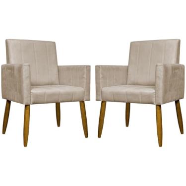 Imagem de Kit 2 Poltronas Para Sala Decorativas Mari Cadeiras Reforçadas Para Recepção Manicure Sala De Espera Consultório Escritório Confortável Pés Palito Suede Bege - Clique e Decore