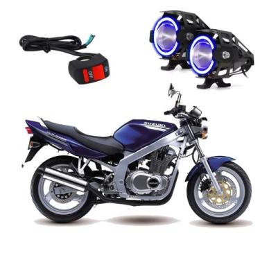 Imagem de Par Farol de Milha Angel Eye U7 Azul para Moto Suzuki GS 500 1993 1994