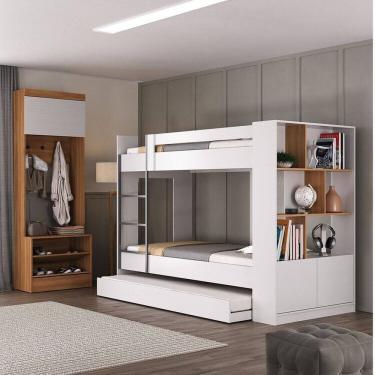 Imagem de Quarto Juvenil Completo com Treliche e Sapateira Porto Espresso Móveis Branco/Nogal