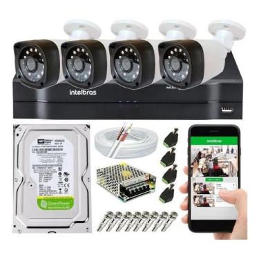 Imagem de Kit cftv 4 câmeras de segurança hd e DVR mhdx Intelbras C/HD 500GB
