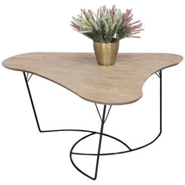 Imagem de Mesa De Centro Boomerang Madeira Amendoa Base Metal Preto Nacc - Nacio