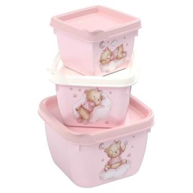 Imagem de Conjunto de Potes de Plástico Infantil Bebê Conect 3 Unidades Quadrado