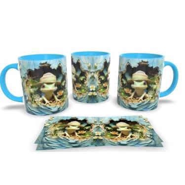 Imagem de Caneca Azul de Porcelana Personalizadas Arte em 3D Animais (Sapo 2)