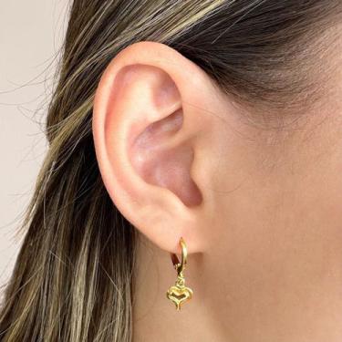 Imagem de Brinco Argolinha Pingente Coração Liso Banhado em Ouro 18k - Anastásia