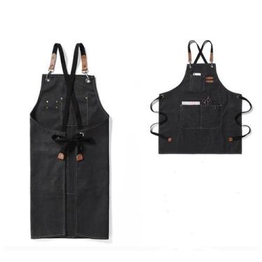 Imagem de Kit*2 Avental De Couro E Jeans Chef De Cozinha Barista Cabeleireir - r