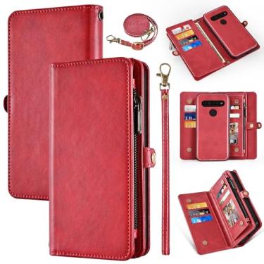 Imagem de Dswteny Capa carteira para LG K61/Q61/K51S/K41S com capa de telefone destacável, alça de pulso, alça de ombro, zíper retrô de couro de poliuretano flip porta-cartões com suporte para celular K 61 51S