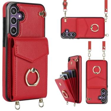Imagem de YYTVN Capa para Samsung Galaxy S23 FE 5G 6,4 polegadas, capa carteira minimalista com suporte de anel e alça de ombro, capa protetora elegante à prova de choque para Galaxy S23 FE - vermelha