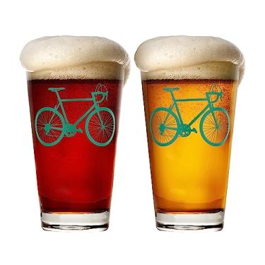 Imagem de Produtos Greenline – Óculos de cerveja de bicicleta (conjunto de 2) | Copos de 473 ml com designs de ciclistas coloridos | Vidro decorativo premium | Presentes exclusivos para ciclistas e motociclistas [Verde]