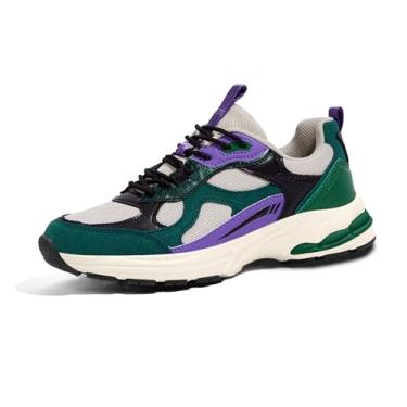 Imagem de LUCKY STEP Tênis feminino plataforma grosso de malha casual corrida tênis treino esporte trabalho moderno tênis atlético caminhada, Petrol/Bege, 37