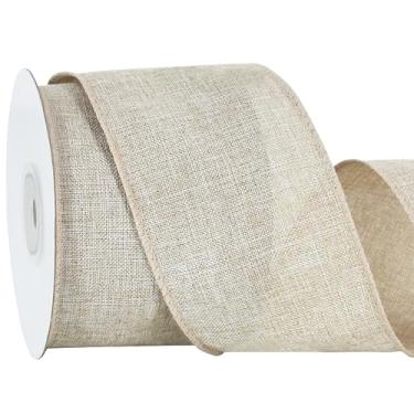 Imagem de RIBBOOO Fita com fio de serapilheira natural, fita de tecido cáqui de 6 cm para artesanato, laço de guirlanda, embrulho de presente, casamento, decoração de festa de Natal