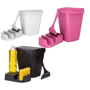 Imagem de Kit Pia Lixeira 4,8L Porta Detergente Com 3 Divisórias e Rodo de Pia E