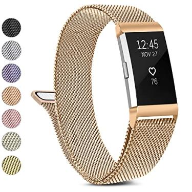 Imagem de Pulseira de metal compatível com Fitbit Charge 2 pulseiras femininas e masculinas, pulseira de substituição ajustável de malha de aço inoxidável para Fitbit Charge 2 (grande, ouro rosa)