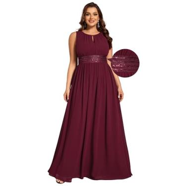 Imagem de Ever-Pretty Plus Vestidos de dama de honra formais de chiffon plus size vazados com decote redondo e cintura de lantejoulas 01955-DA, Borgonha, 54