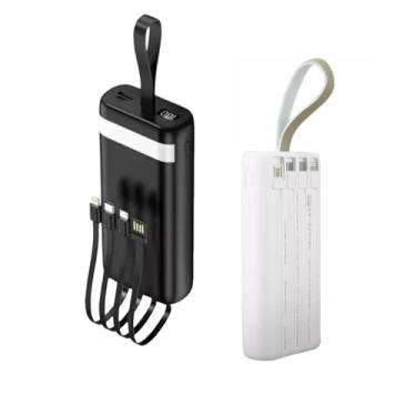 Imagem de Carregador Portátil Power Bank Turbo 20000mah sem fio Universal com 4 cabos saída USB Tipo C/Micro USB. Visor de Carga e Lanterna (Preto)