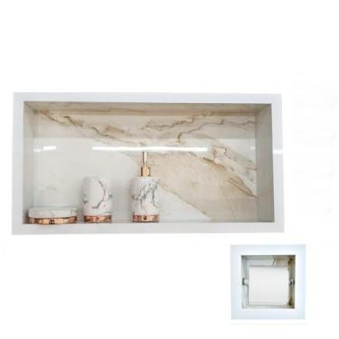 Imagem de Kit Nicho de Banheiro + PortaPapel Higiênico Em Porcelanato 60x30x10cm